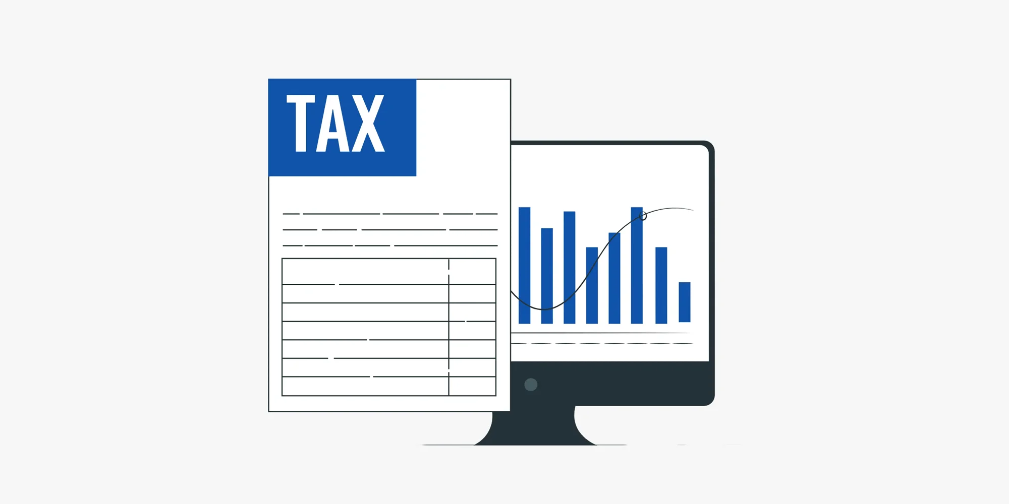 نموذج إقرار ضريبي (TAX form) على شاشة حاسوب تعرض رسم بياني للنمو، يرمز إلى نظام الثلاث مراحل المتكامل لإدارة الإقرار الضريبي ومطابقة البيانات لضمان دقة التقارير.