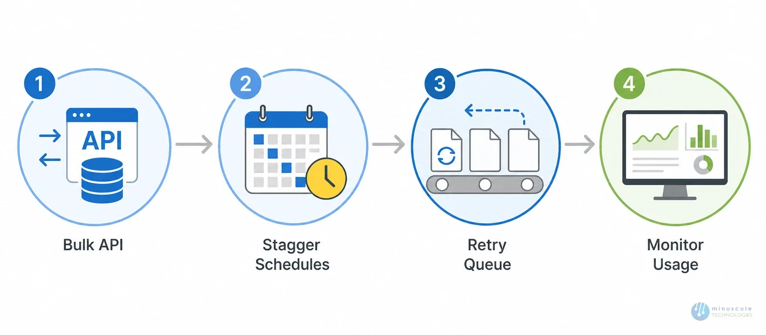 Handling high-volume Salesforce API integration with Bulk API, staggered schedules, and retry logic | Minuscule