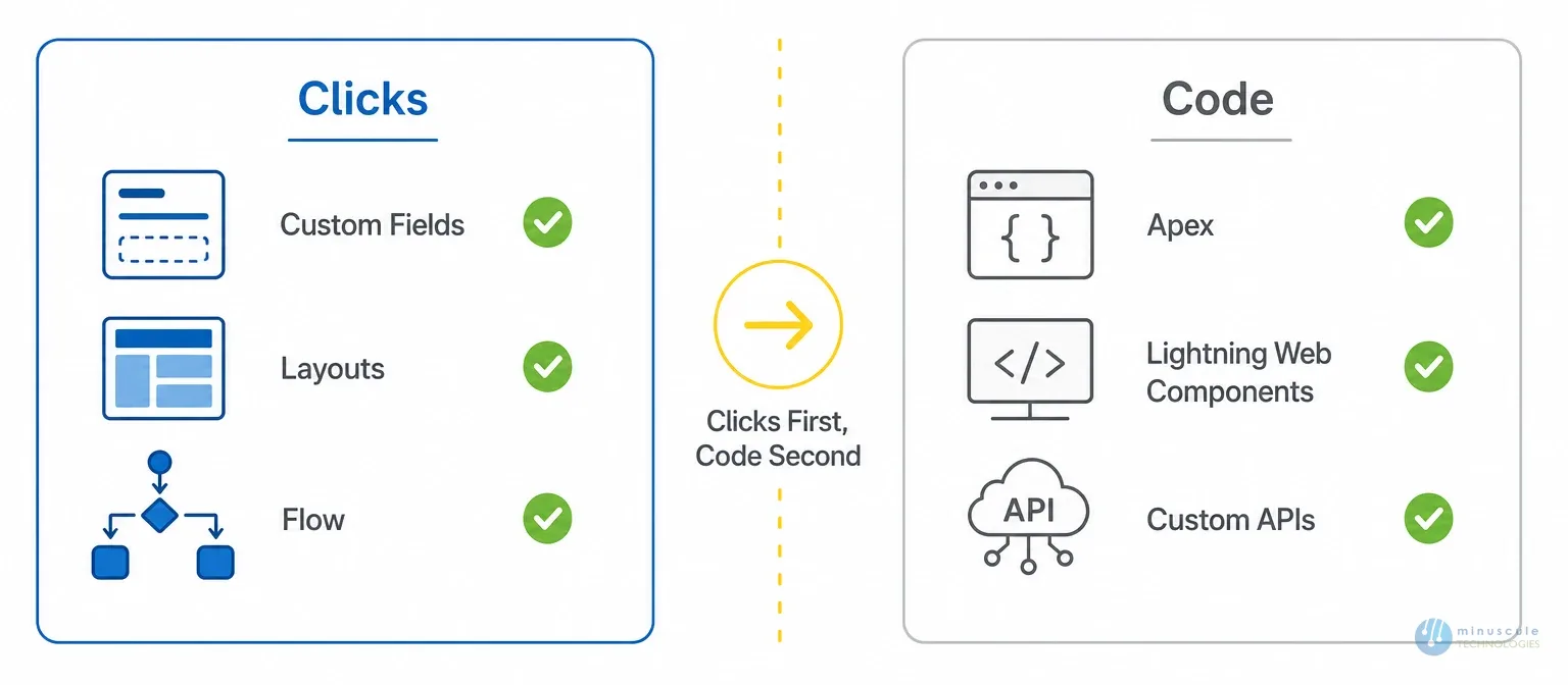 Clicks versus code comparison for Salesforce customization | Minuscule