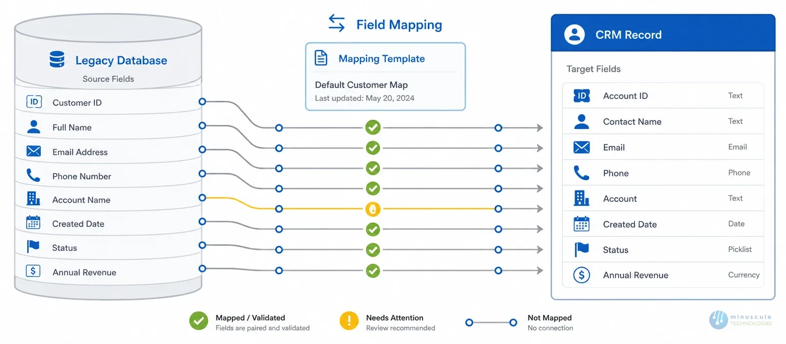 Salesforce data mapping between legacy system and CRM | Minuscule
