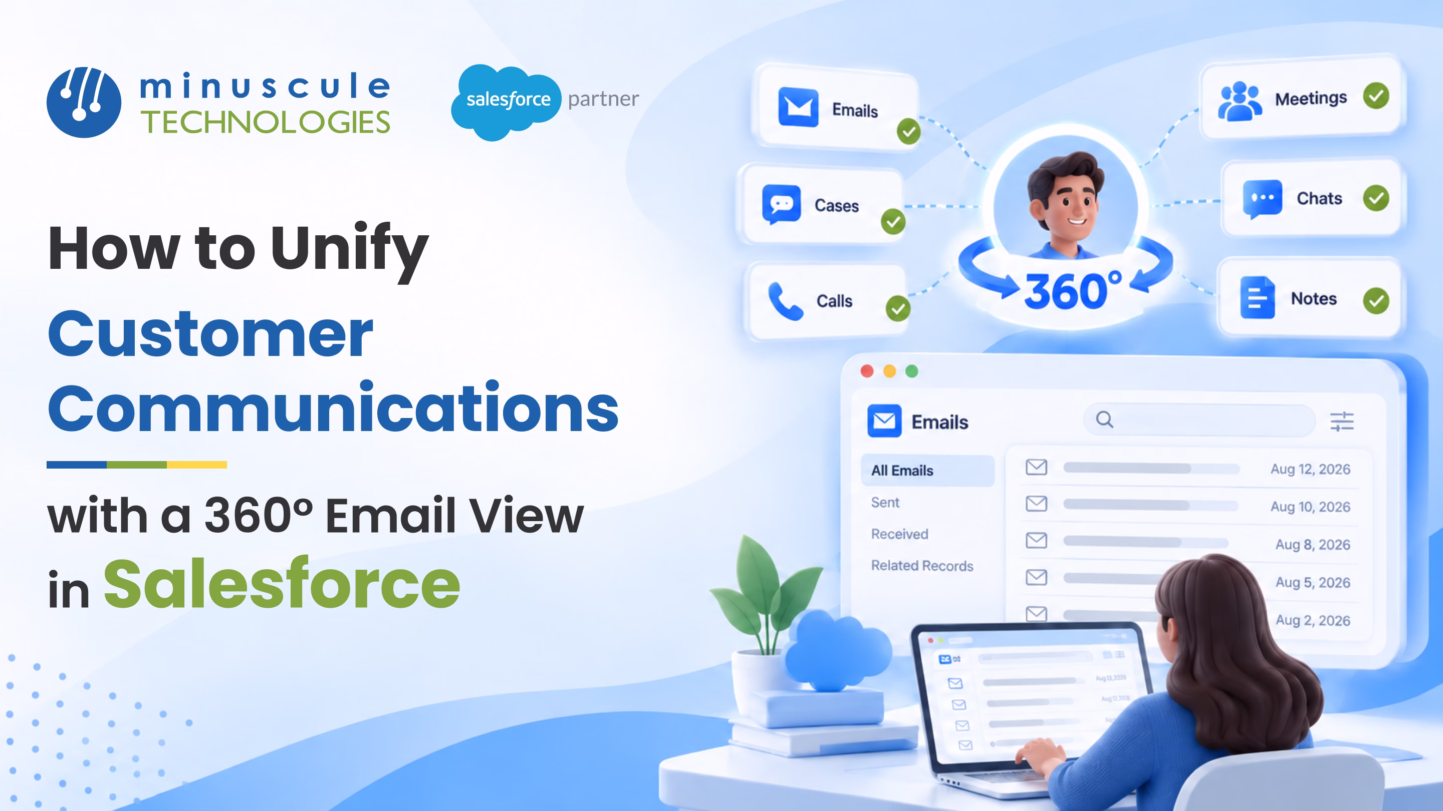 Salesforce email integration showing a 360° customer email view across Gmail and Outlook