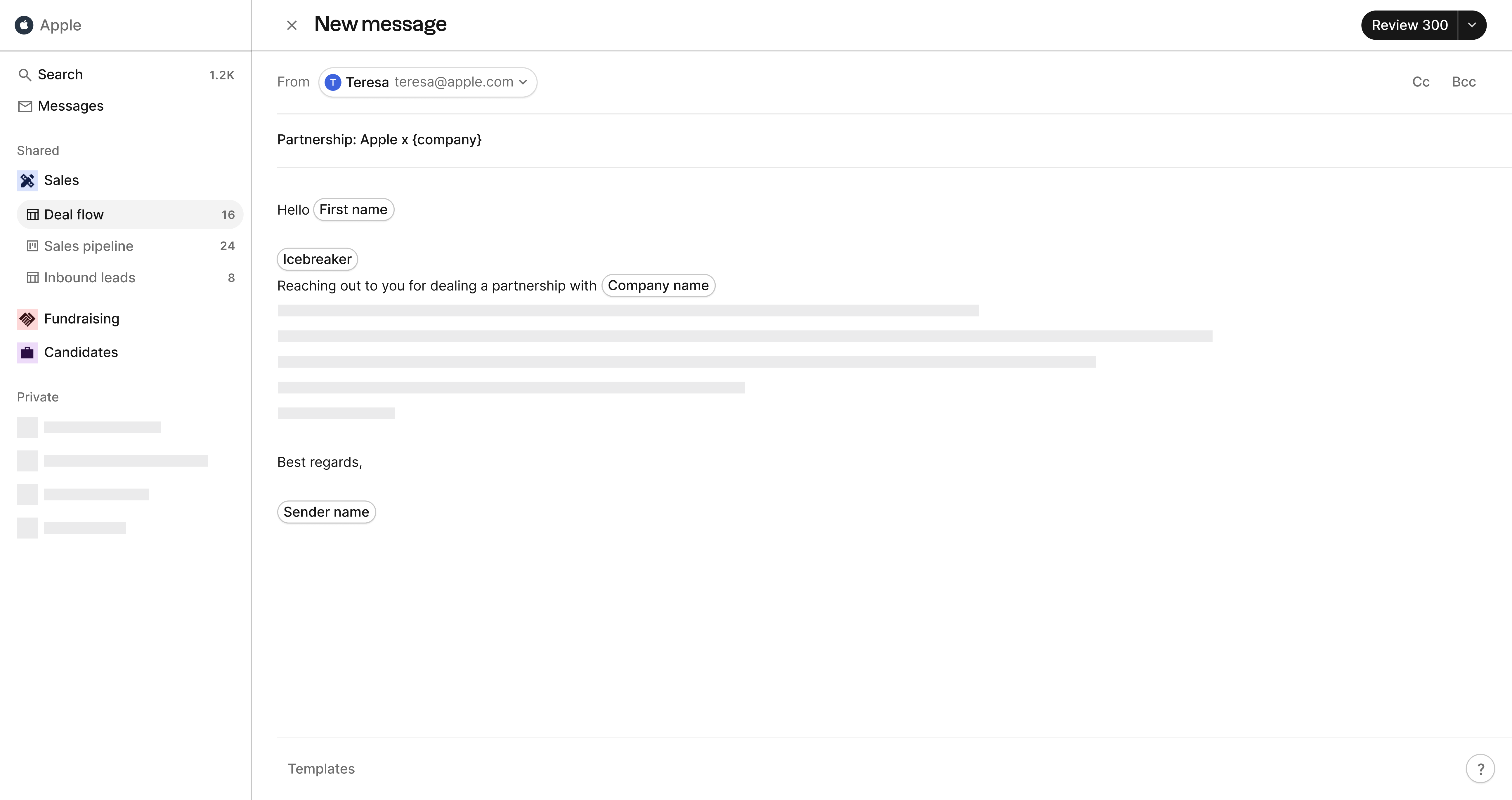 folk CRM message template