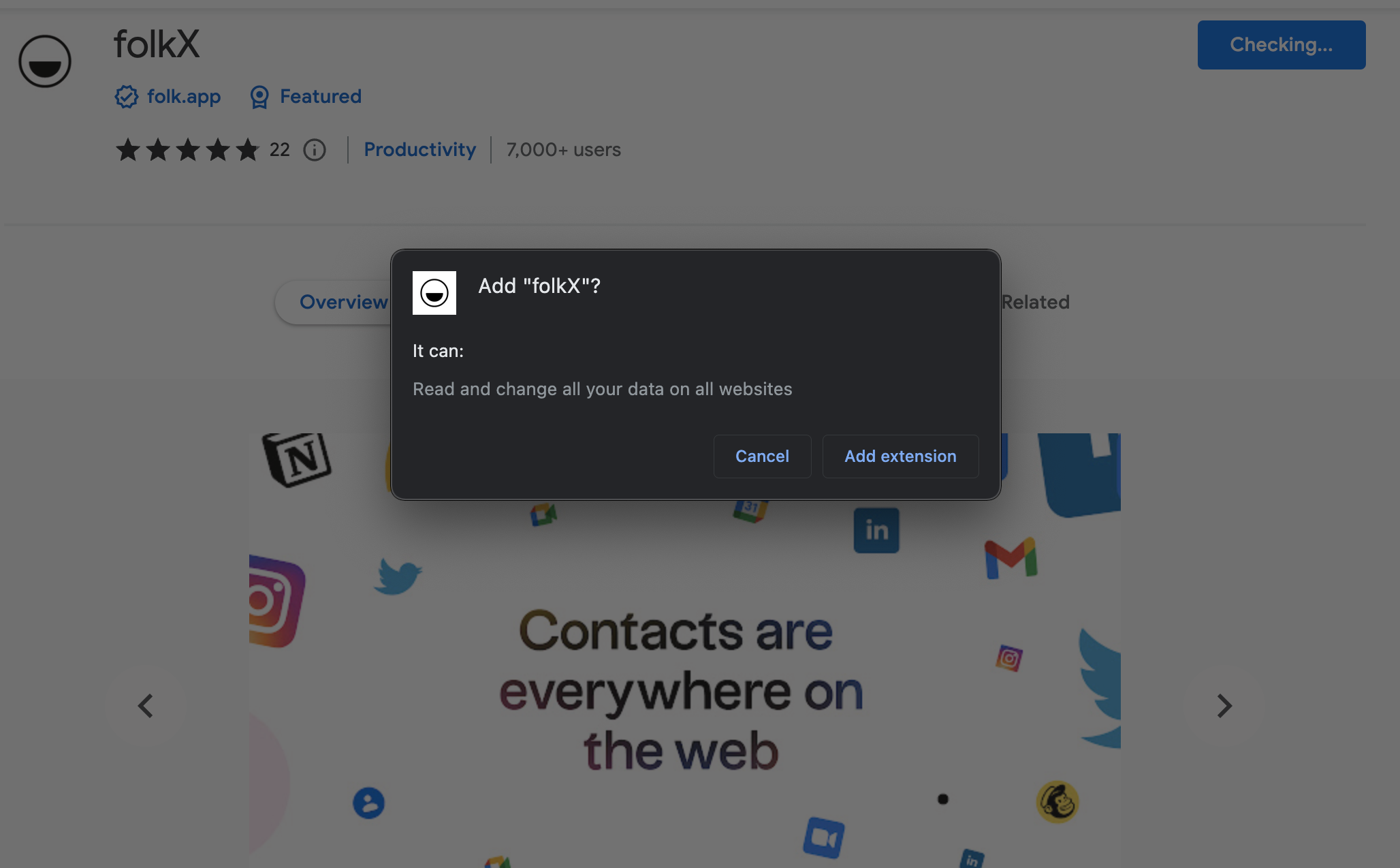 folkx Chrome extension in the Chrome store