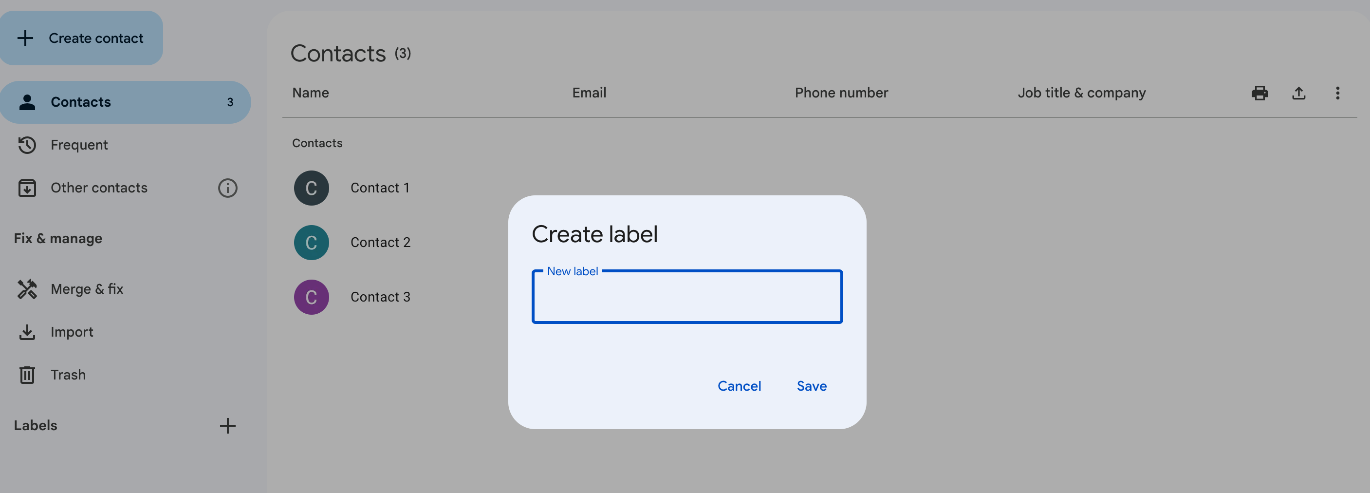 Labelling in Google Contacts