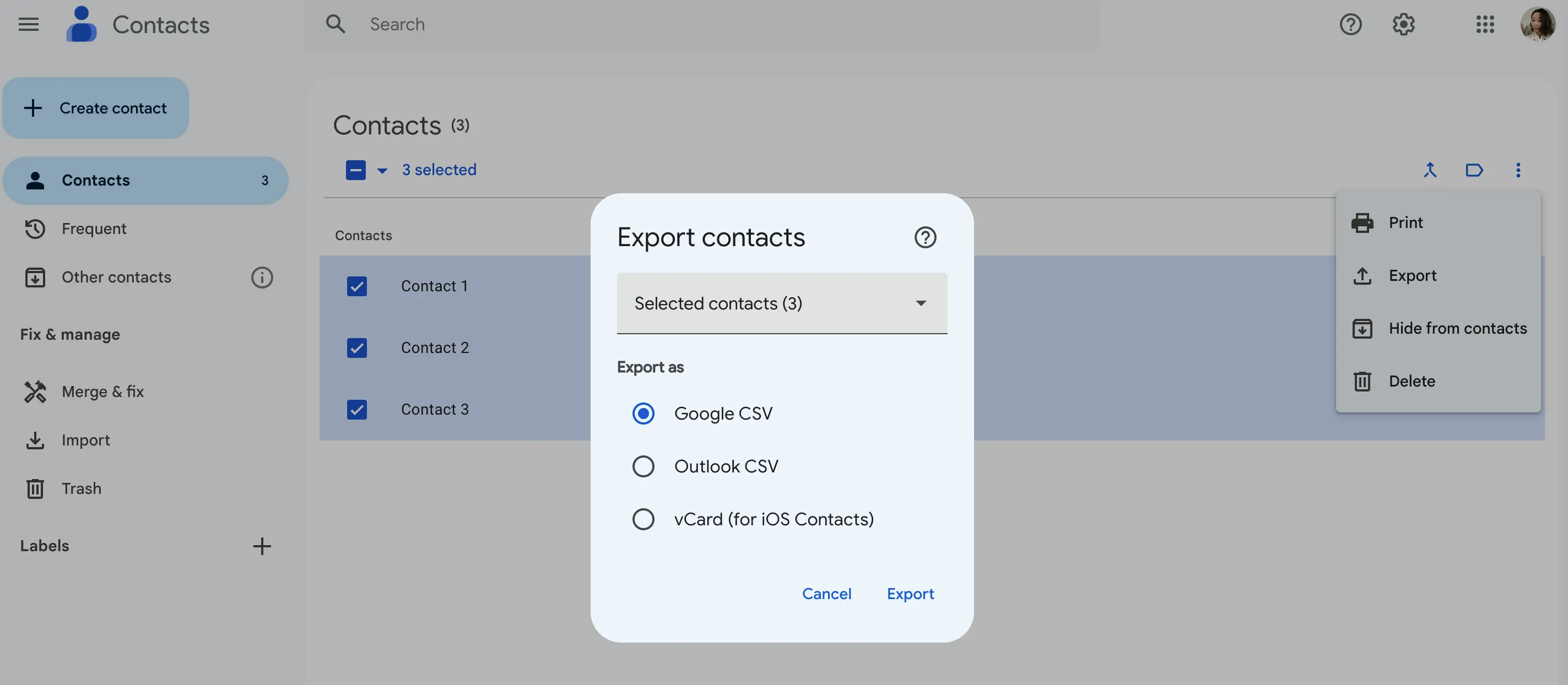 Wählen Sie die Option „Outlook CSV-Datei“.