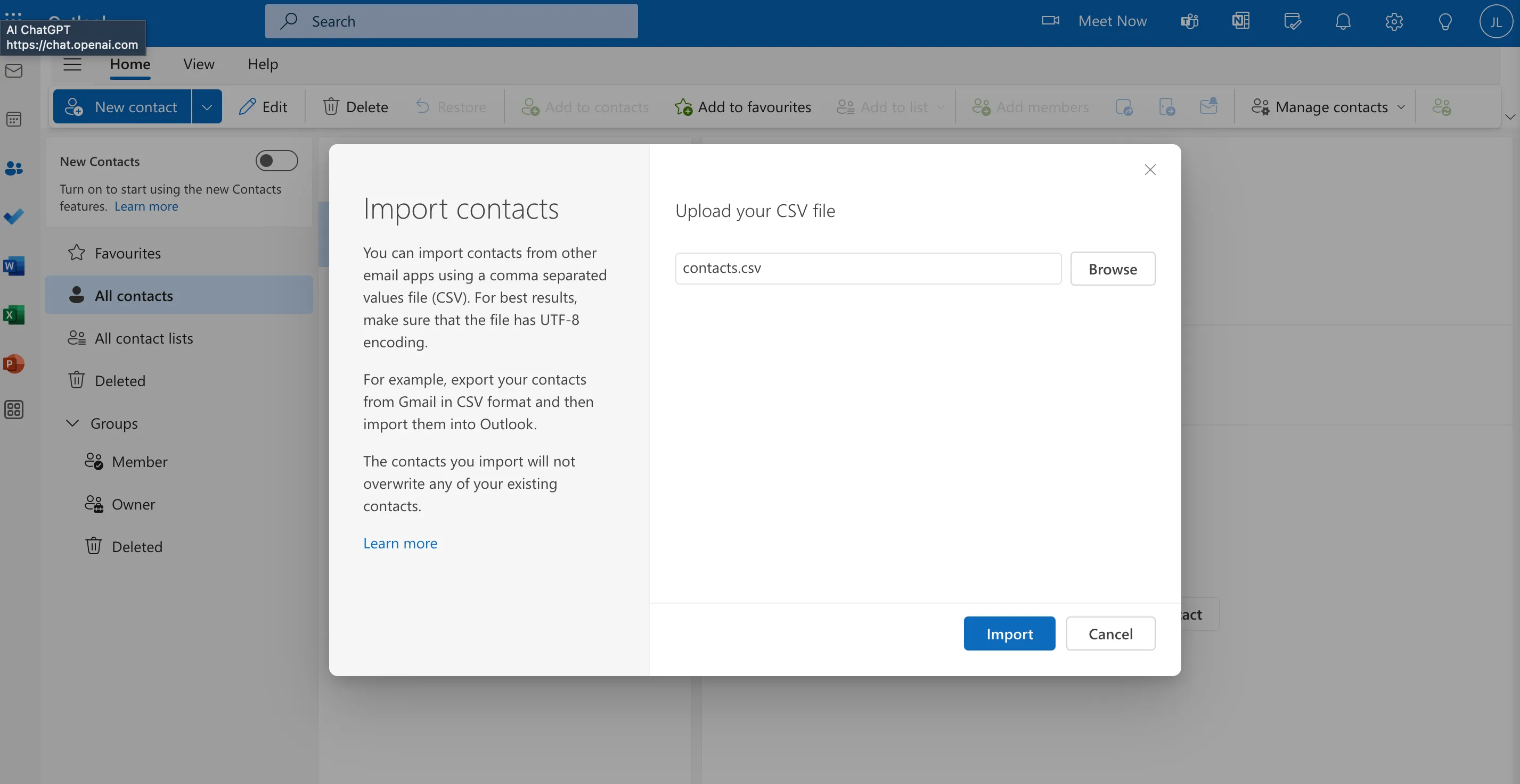 Kontakte in Outlook importieren