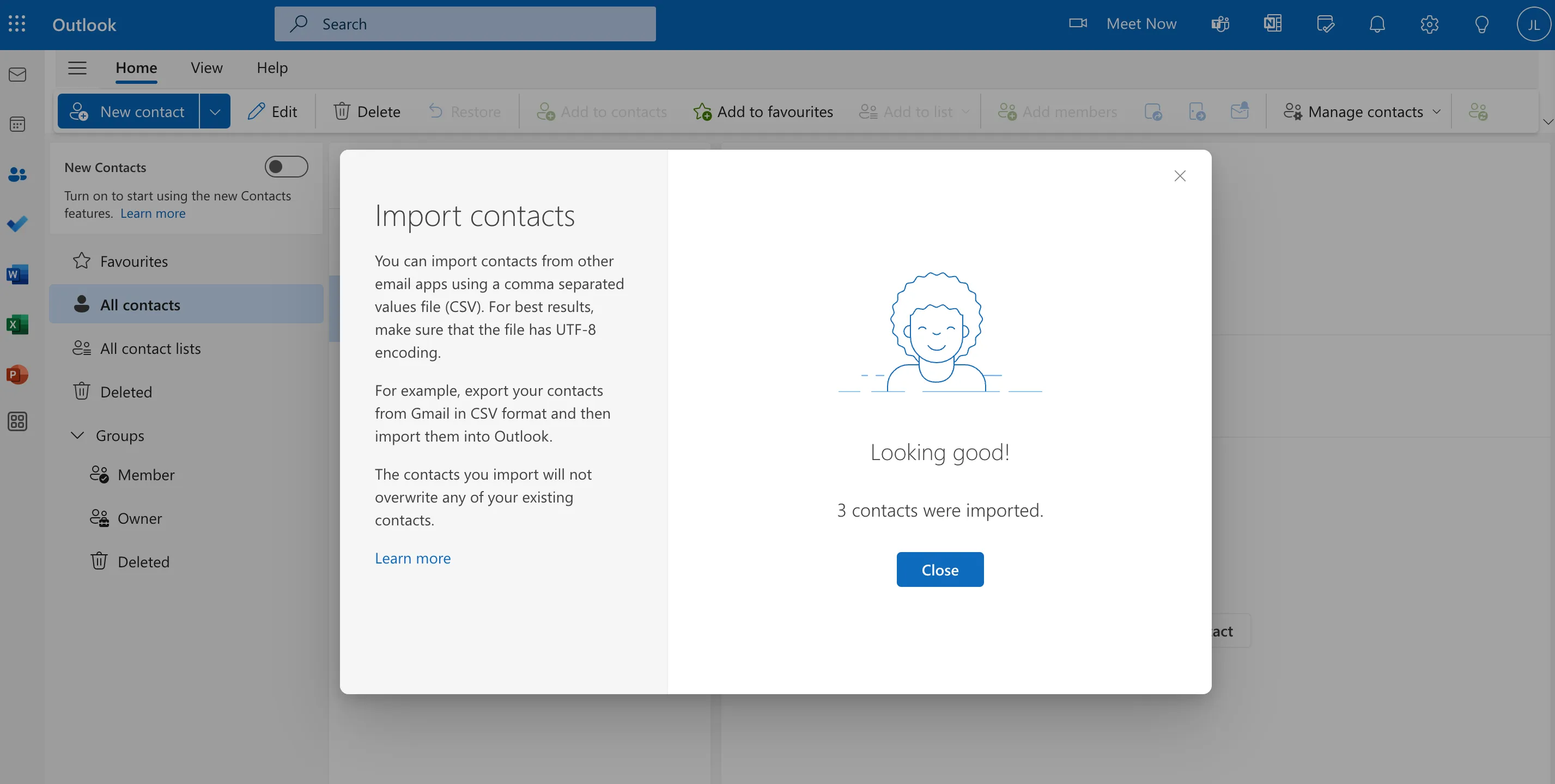 Erfolgreicher Import in Microsoft Outlook