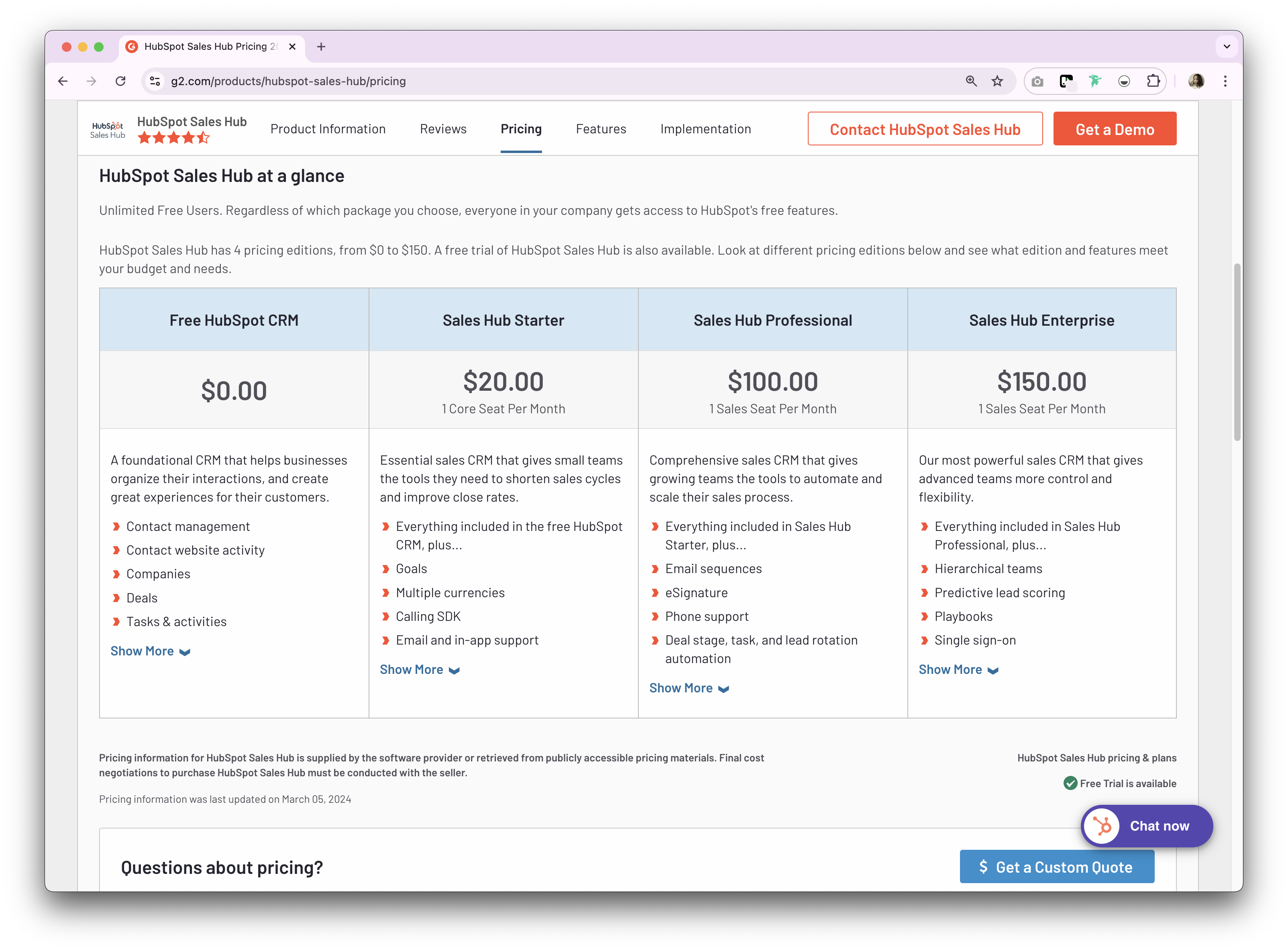 Preços e planos do HubSpot