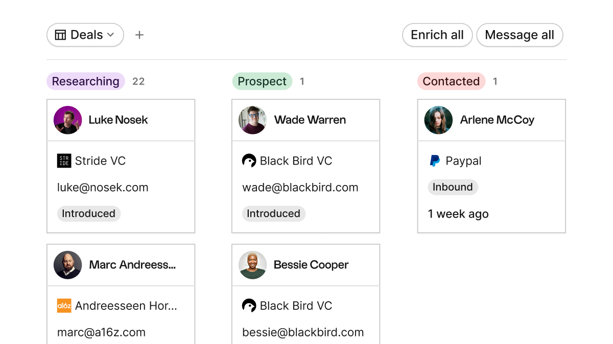 folk CRM vista de pipeline Kanban