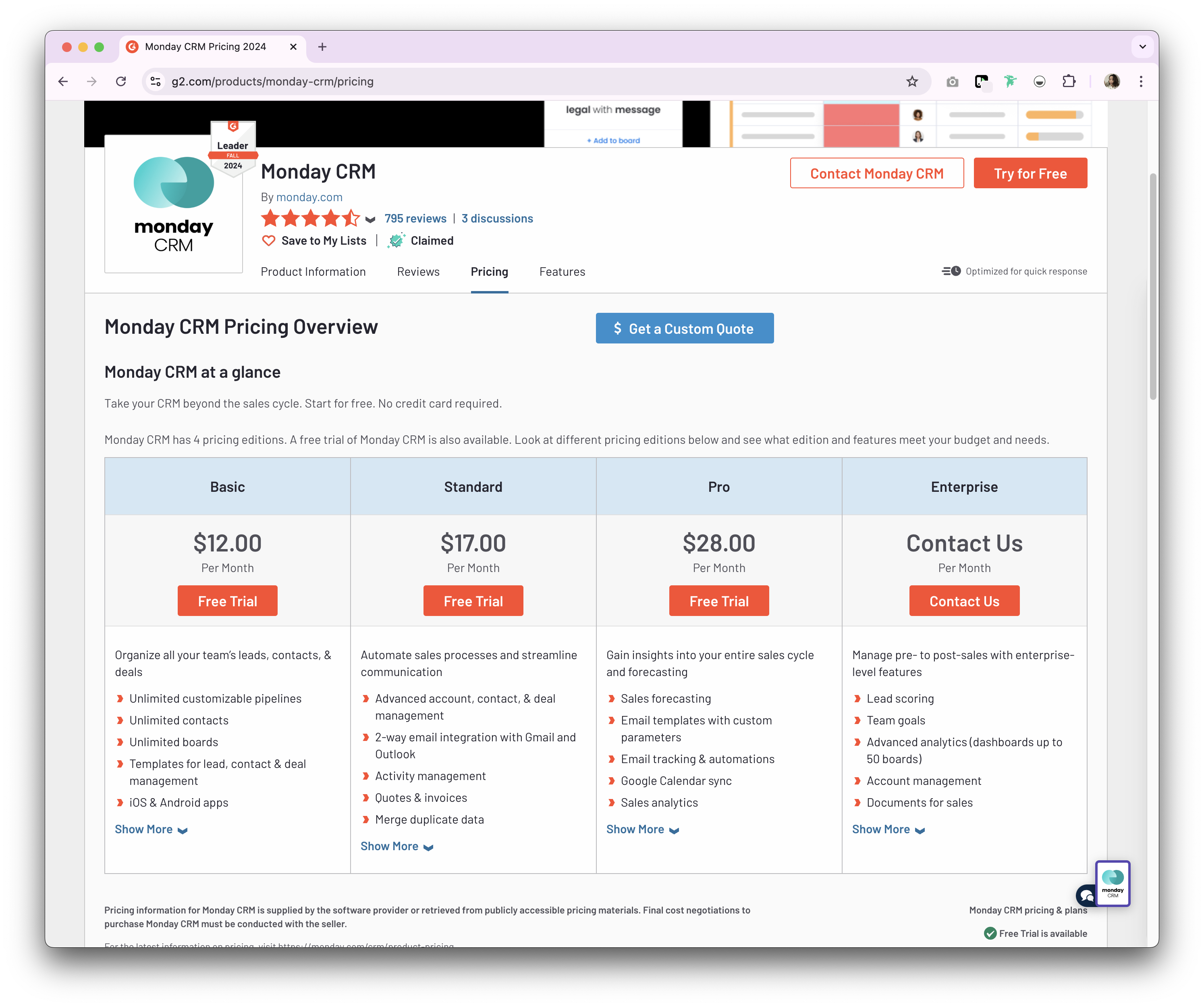 Preços e planos do CRM do Monday