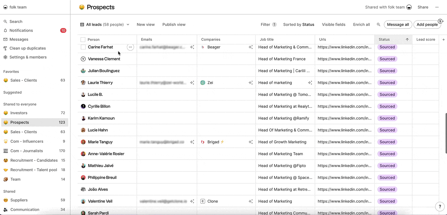 enrichissement ai crm folk