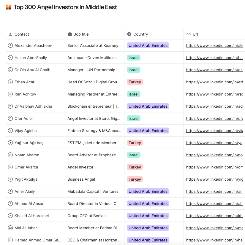 folk list of top 300 angel investors in Middle East