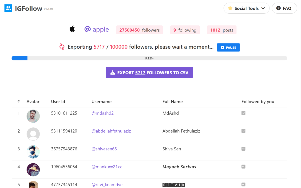 IG Follower Export Tool