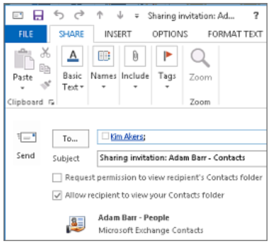 outlook share contact
