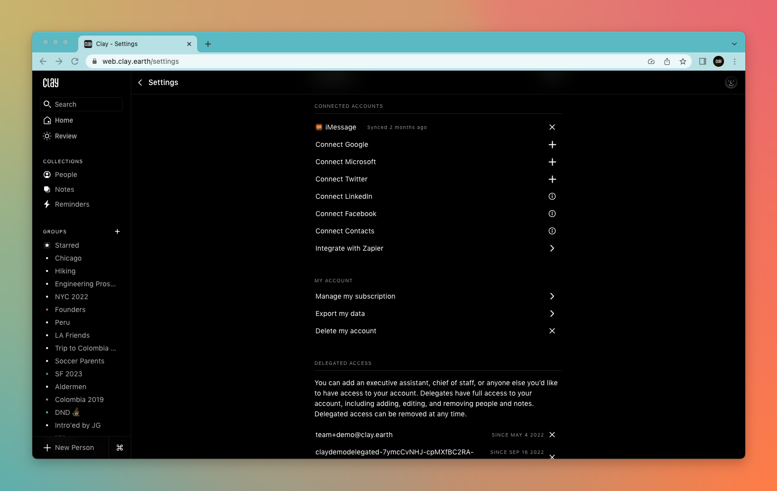 Clay CRM settings