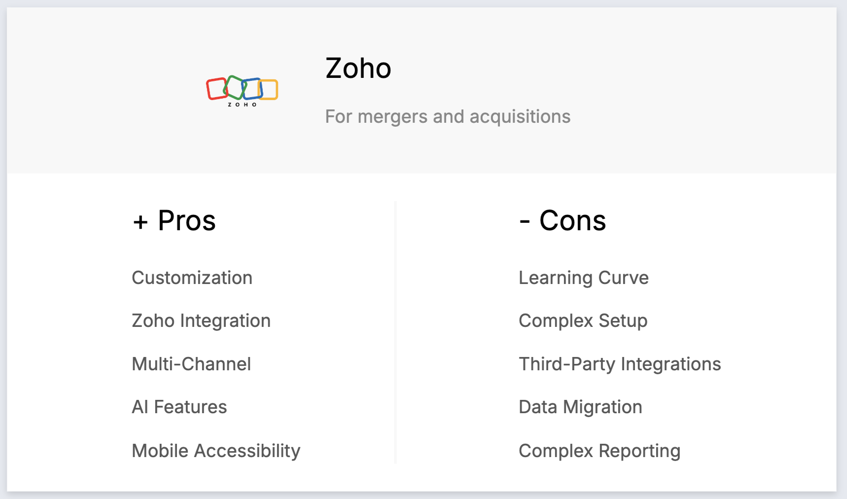 zoho crm m&a