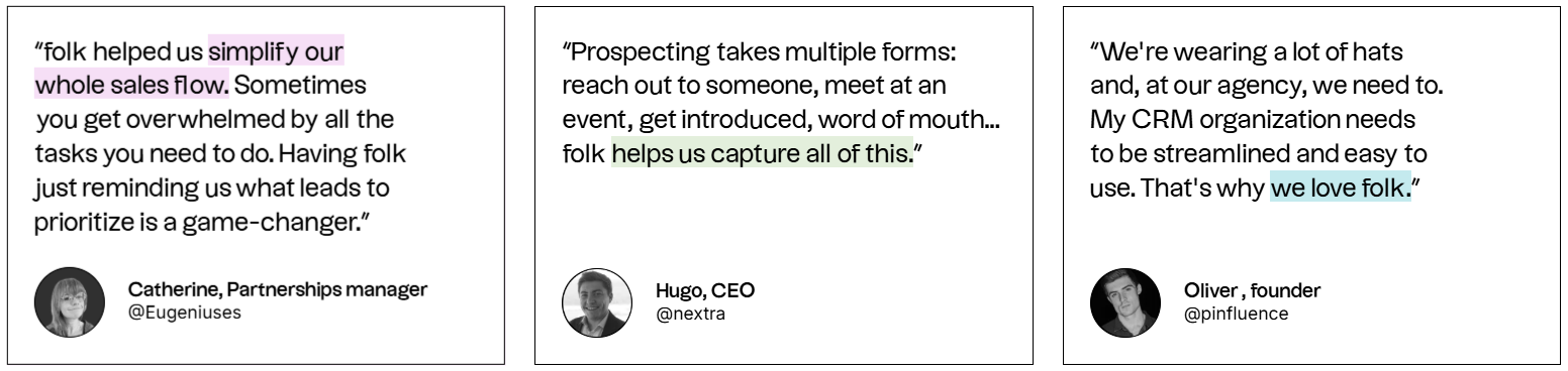 folk CRM testitmonials