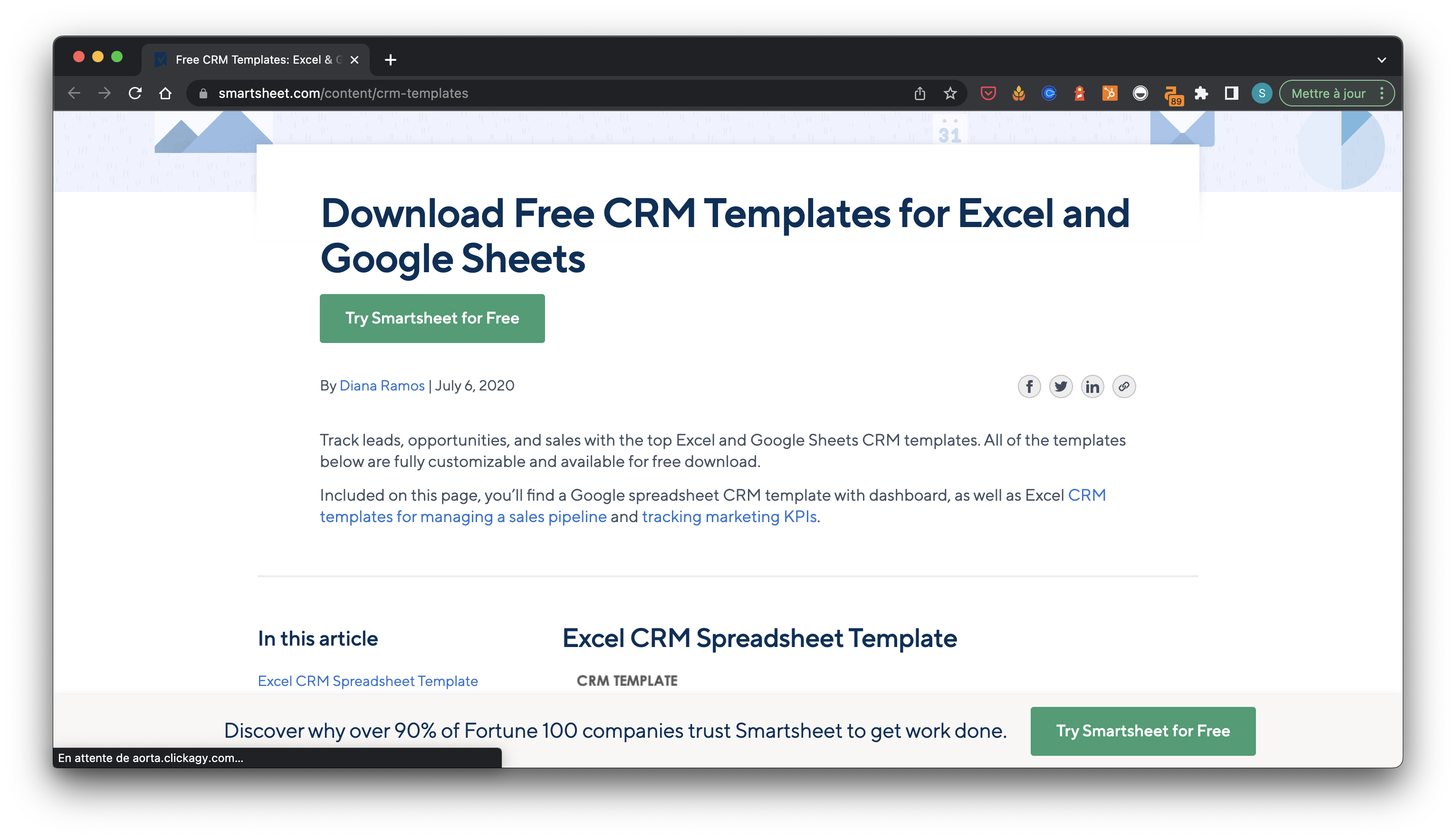 Google Sheet CRM template landing page
