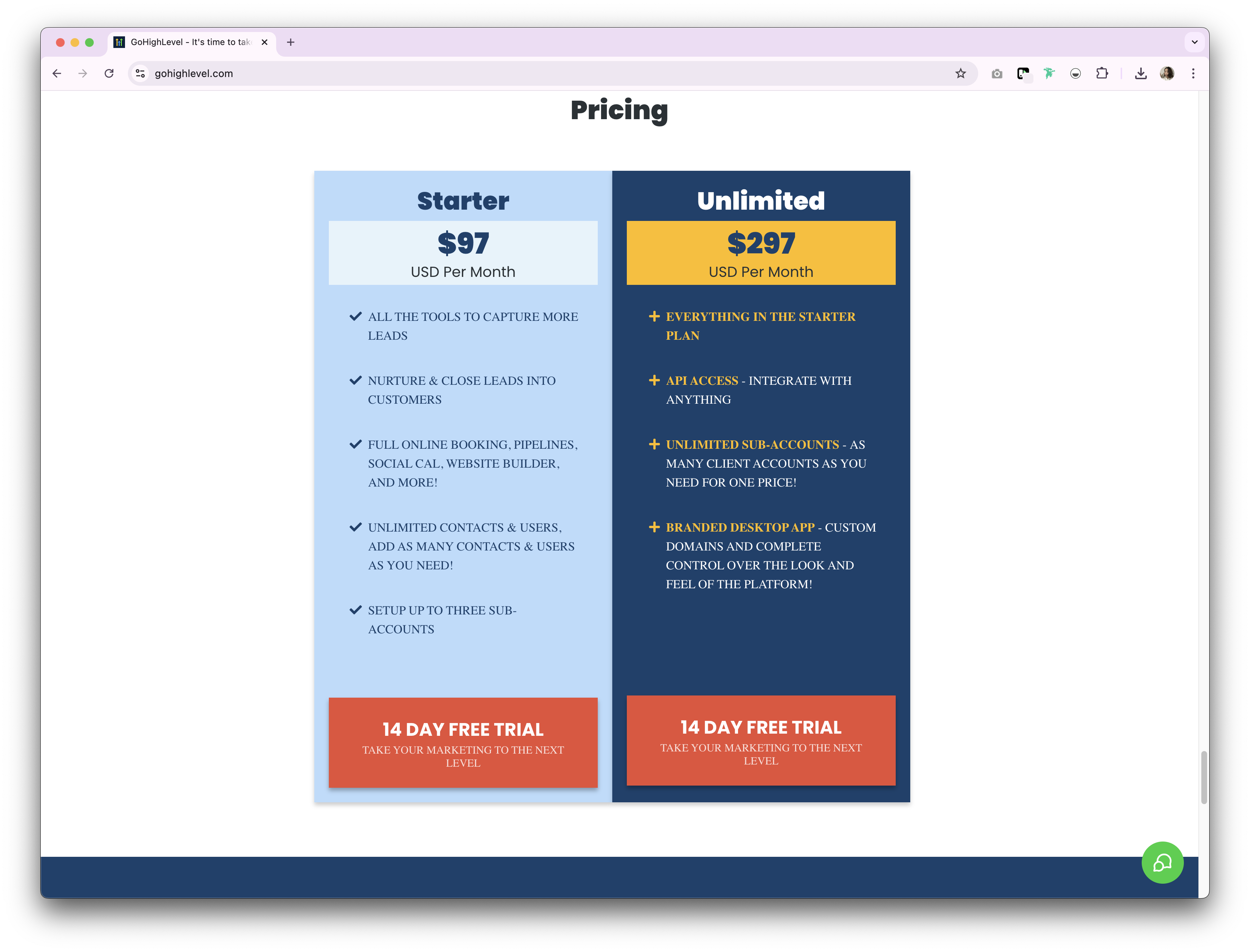 HIghLevel prices and plans