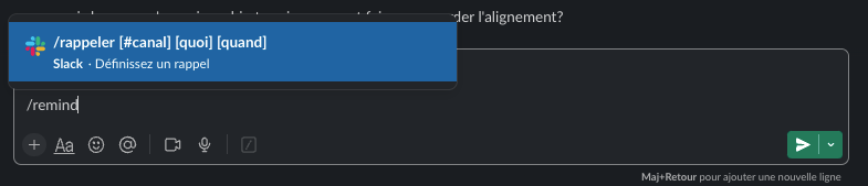 Comando /remind de Slack