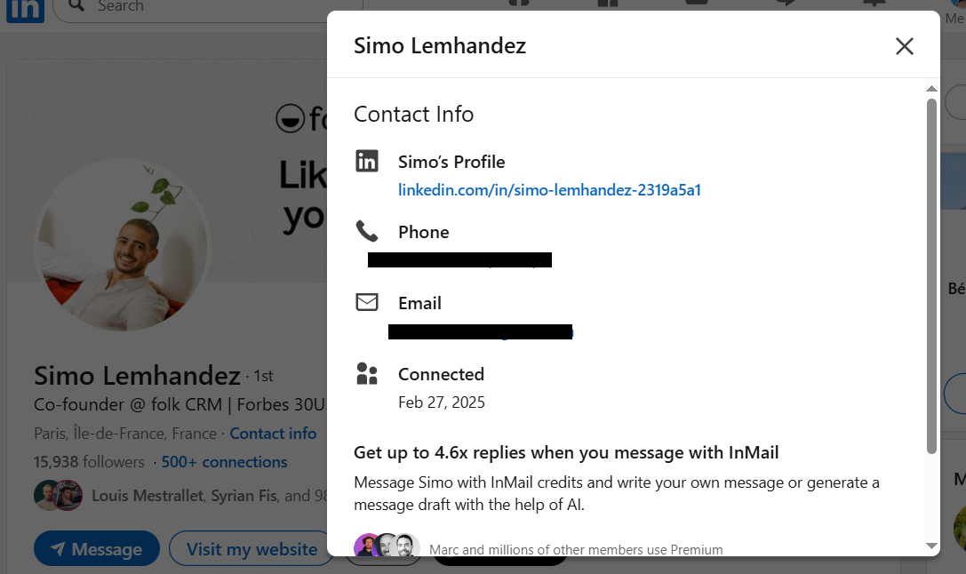 find someone's phone number on linkedin