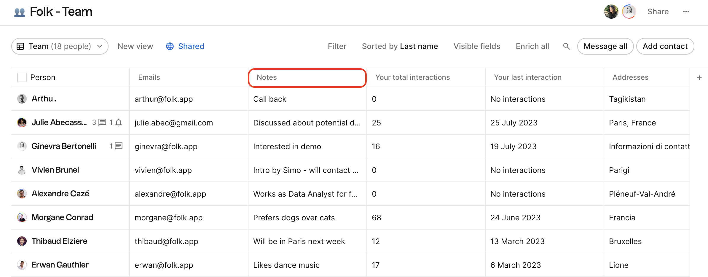 Note taking and importing is easy in folk