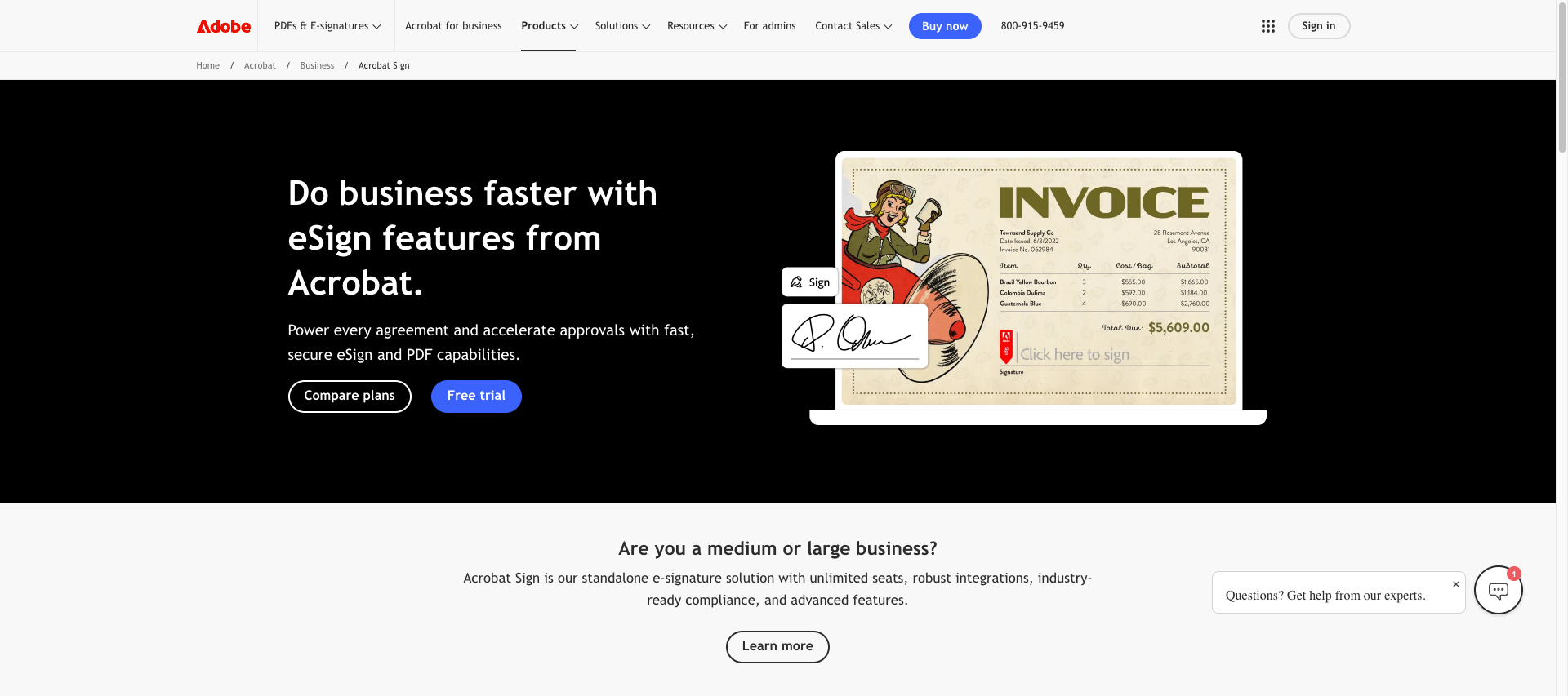 Adobe Sign hompepage