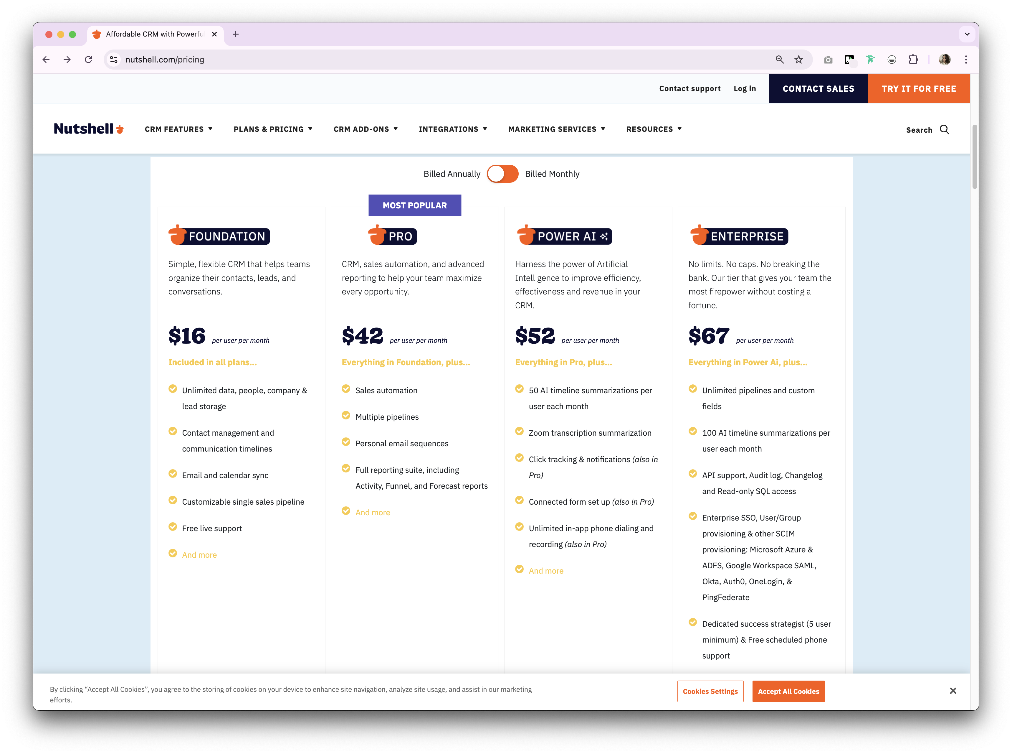 Nutshell  prices and plans