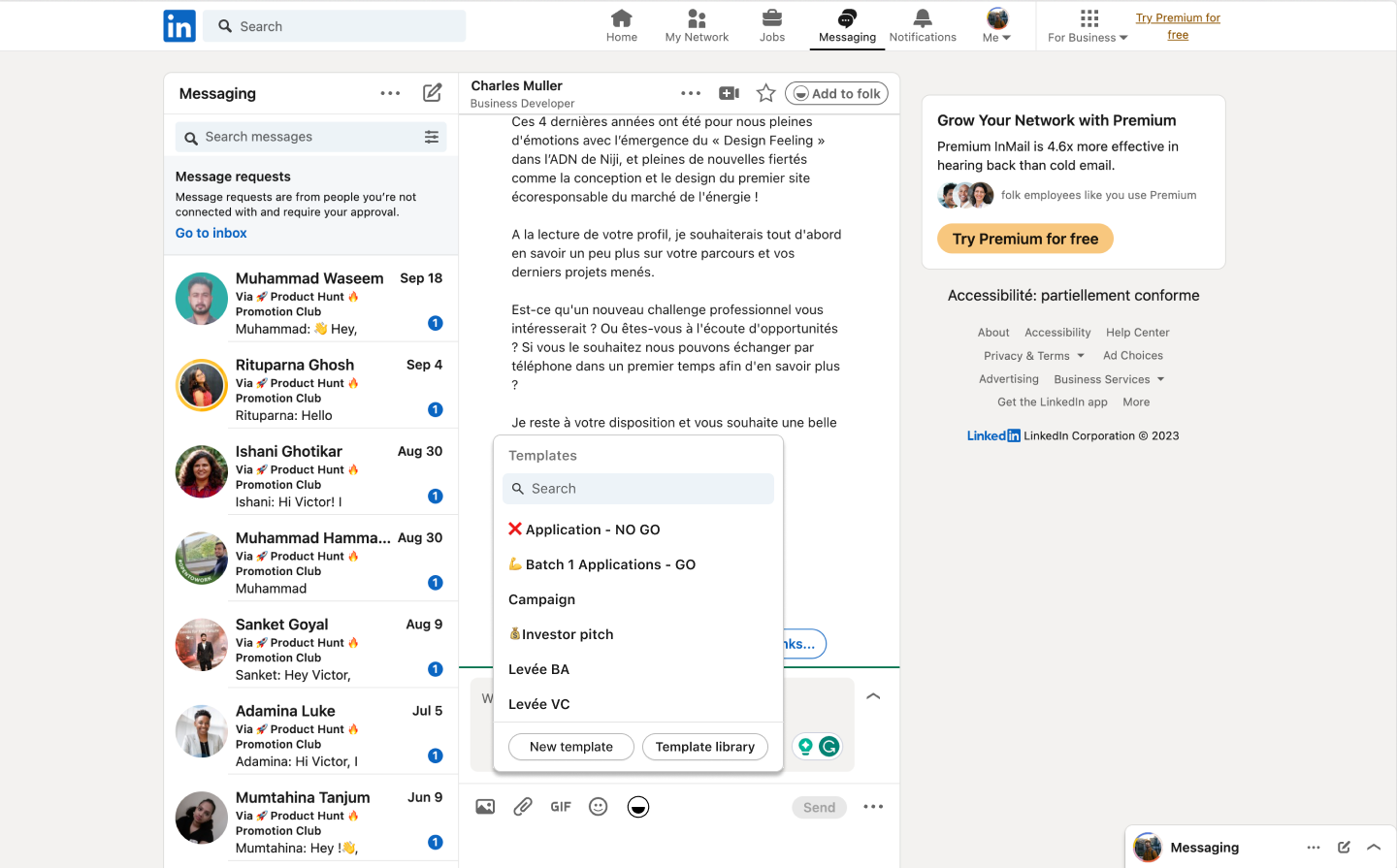 folk X gives you access to your template library with a single click