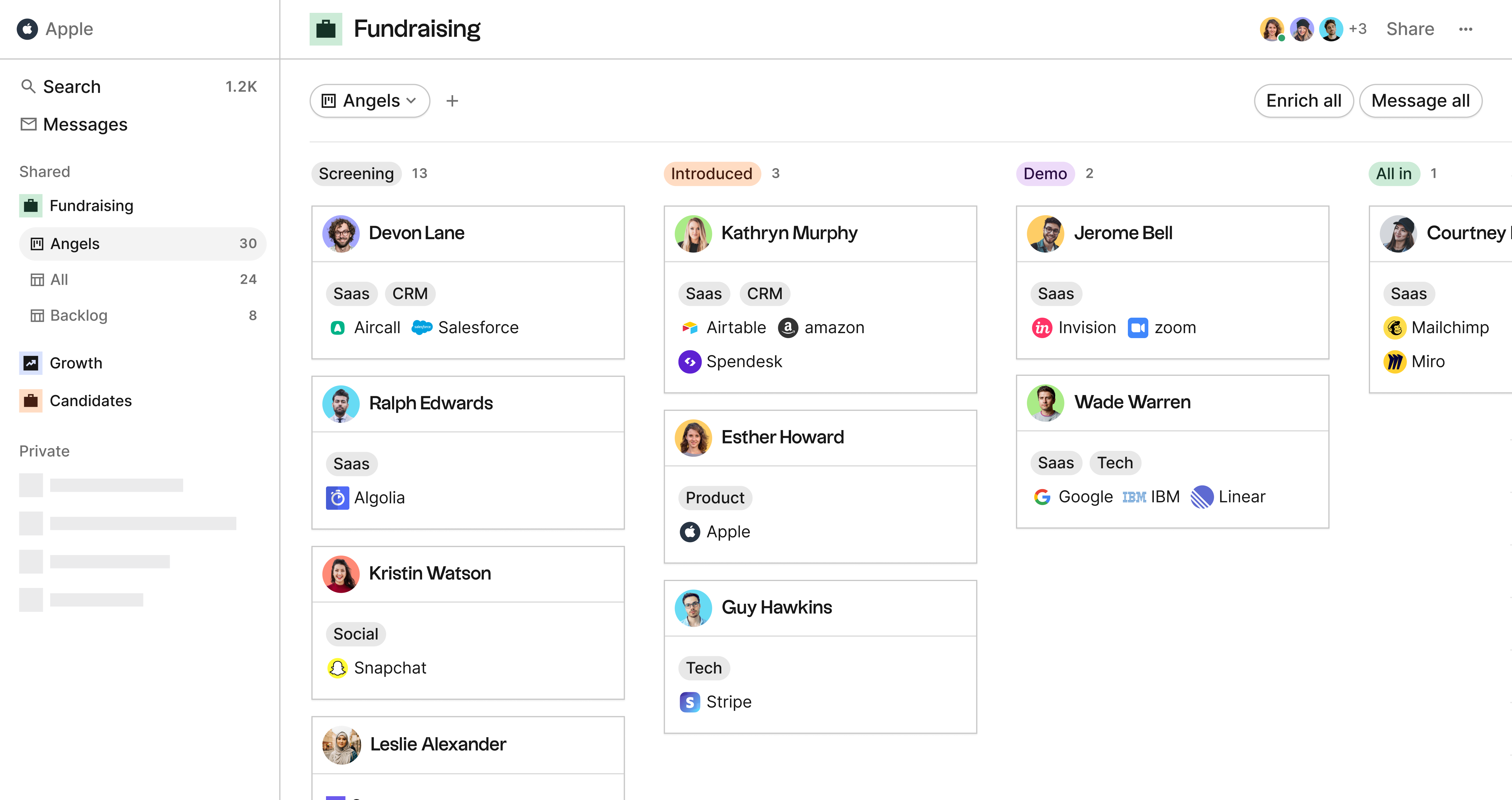 folk fundraising pipeline view