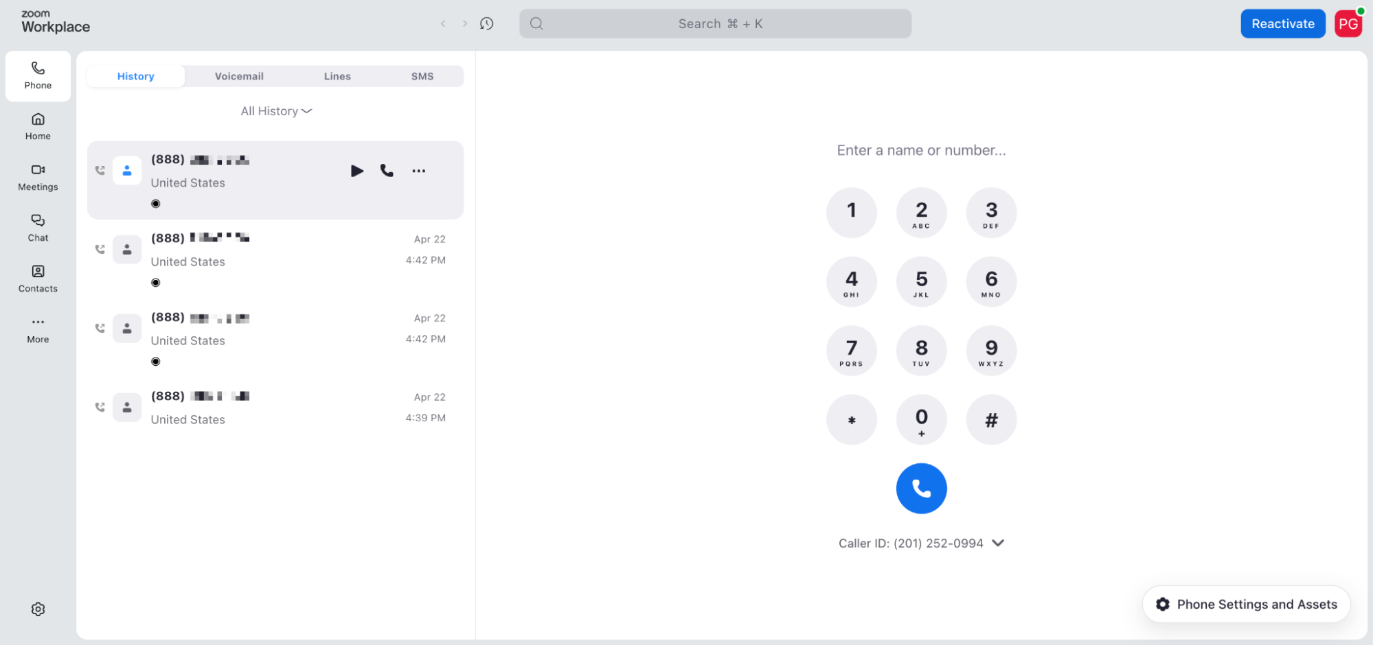 Zoom Phone’s call history