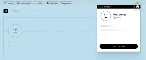 LinkedIn Sales Navigator interface showing Walt Disney lead detected notification popup