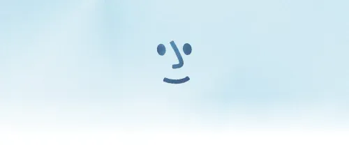 Simple blue smiley face with two oval eyes and curved smile on light blue background