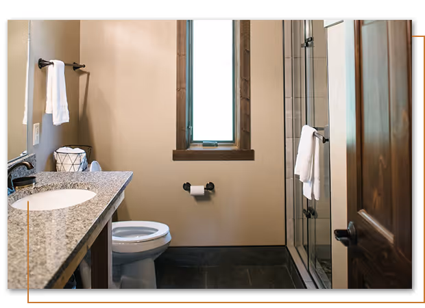 bathroom in Stonewall cabin at Buffalo Ridge Camp Resort in Custer, SD