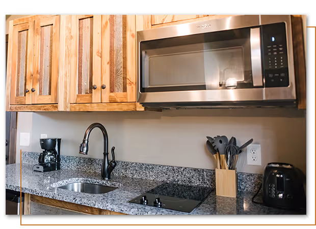 inside kitchen at Cathedral Spires cabin at Buffalo Ridge Camp Resort in Custer, SD