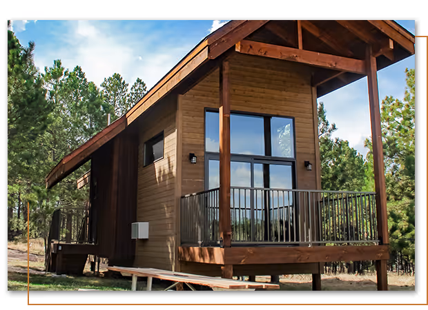 outside view of Falling Rock cabin at Buffalo Ridge Camp Resort in Custer, SD