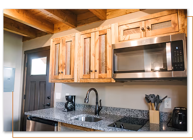 inside kitchen at Iron Mountain cabin at Buffalo Ridge Camp Resort in Custer, SD