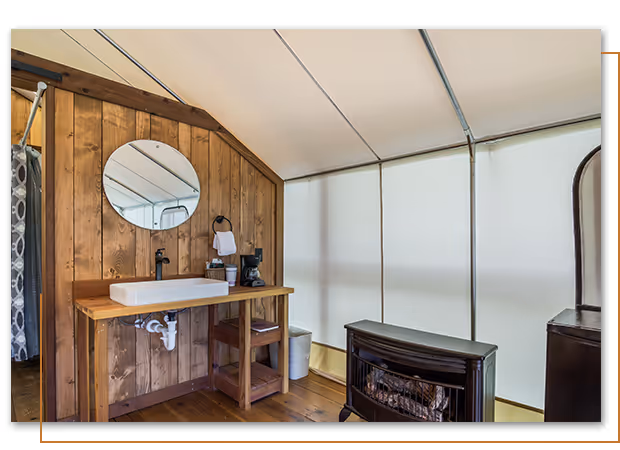 inside Sunset Ridge glamping tent at Buffalo Ridge Camp Resort in Custer, SD
