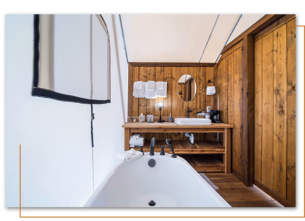 inside of Poplars Edge glamping tent at Buffalo Ridge Camp Resort in Custer, SD