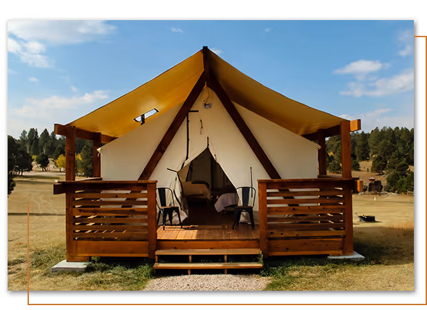 outside view of Pleasant Valley glamping tent at Buffalo Ridge Camp Resort in Custer, SD