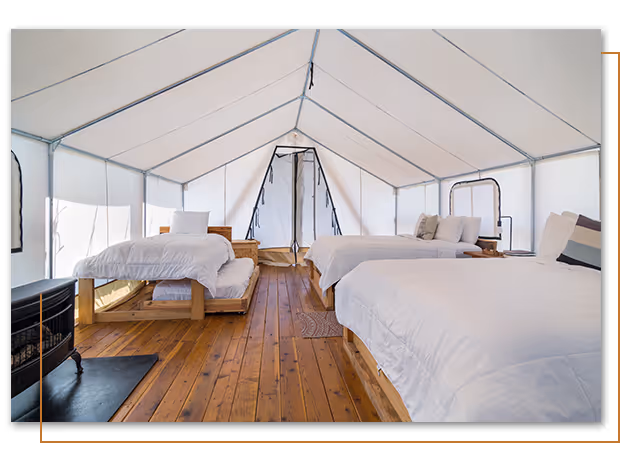 inside of Summer Camp glamping tent at Buffalo Ridge Camp Resort in Custer, SD