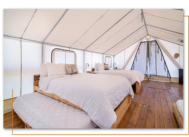 inside of Summer Camp glamping tent at Buffalo Ridge Camp Resort in Custer, SD