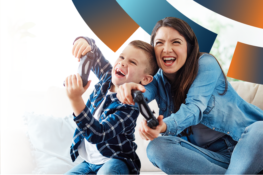 Woman and boy playing video games