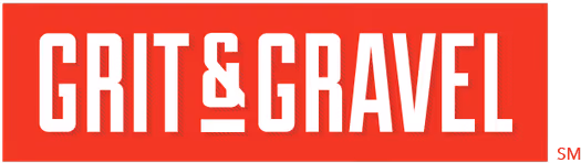 White bold text reading 'GRIT & GRAVEL' on a red rectangular background.
