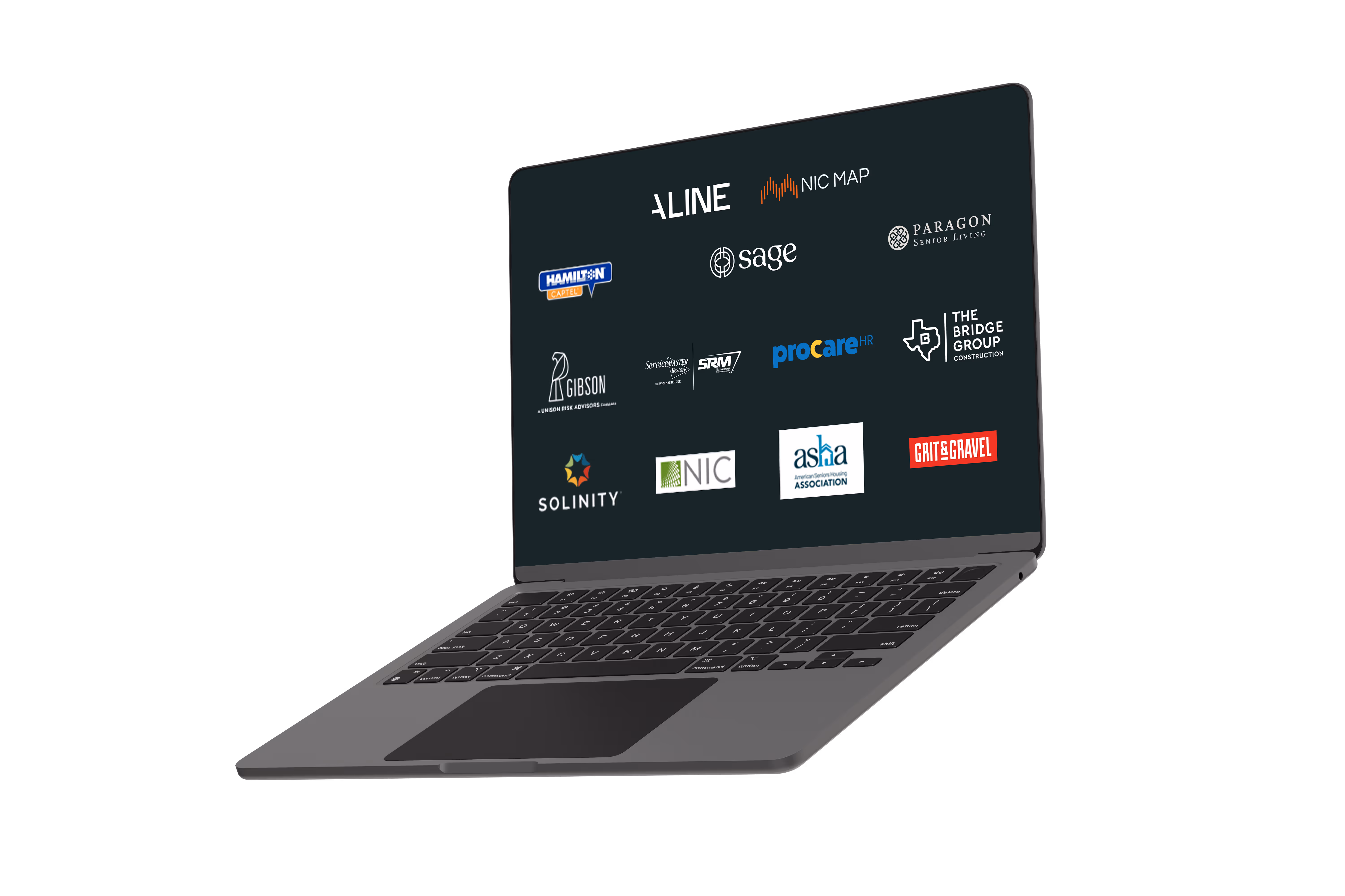 Laptop mockup displaying current Bridge the Gap sponsors