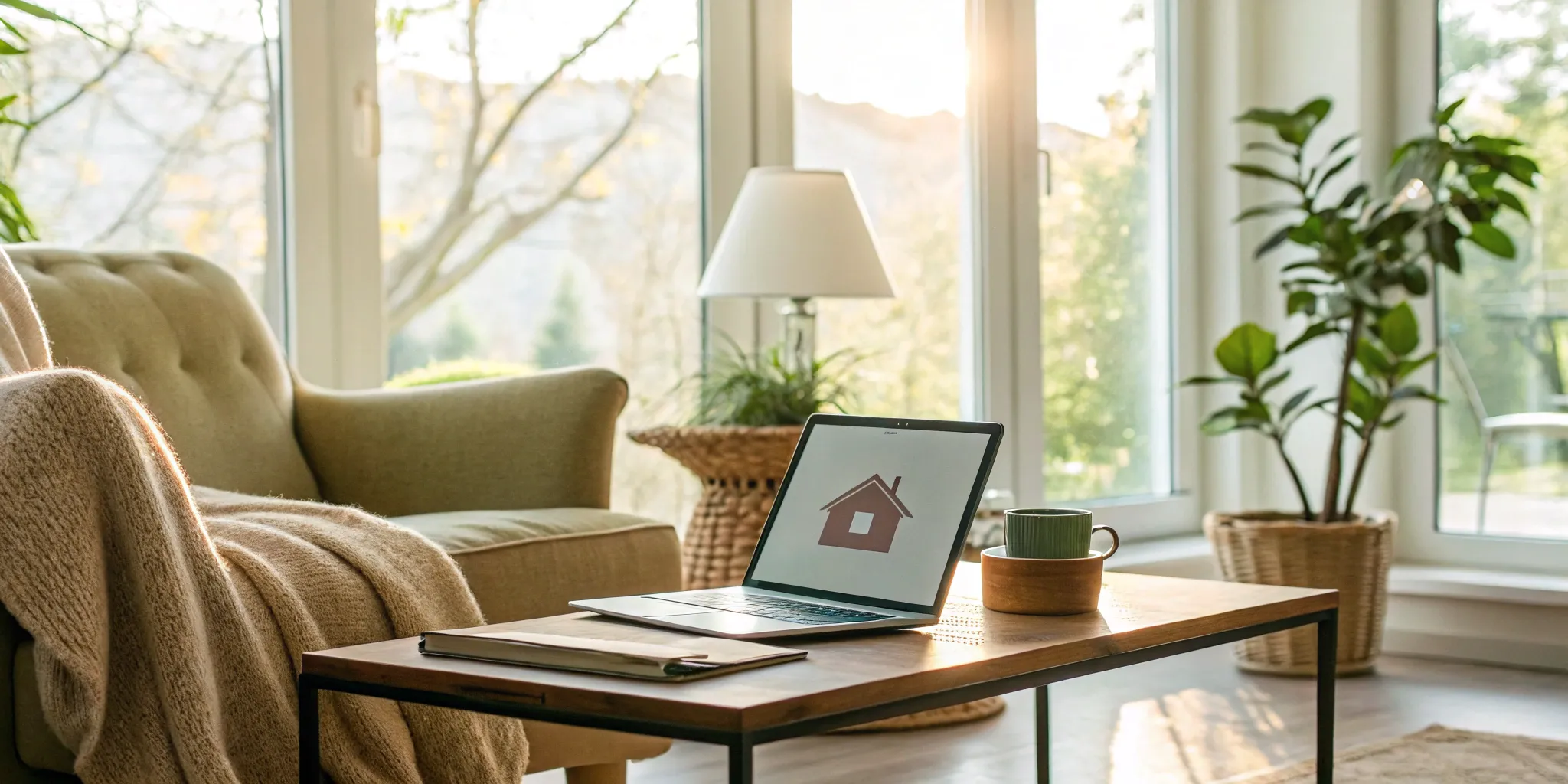Laptop in a living room used to get pre-approved for a mortgage after a consumer proposal.