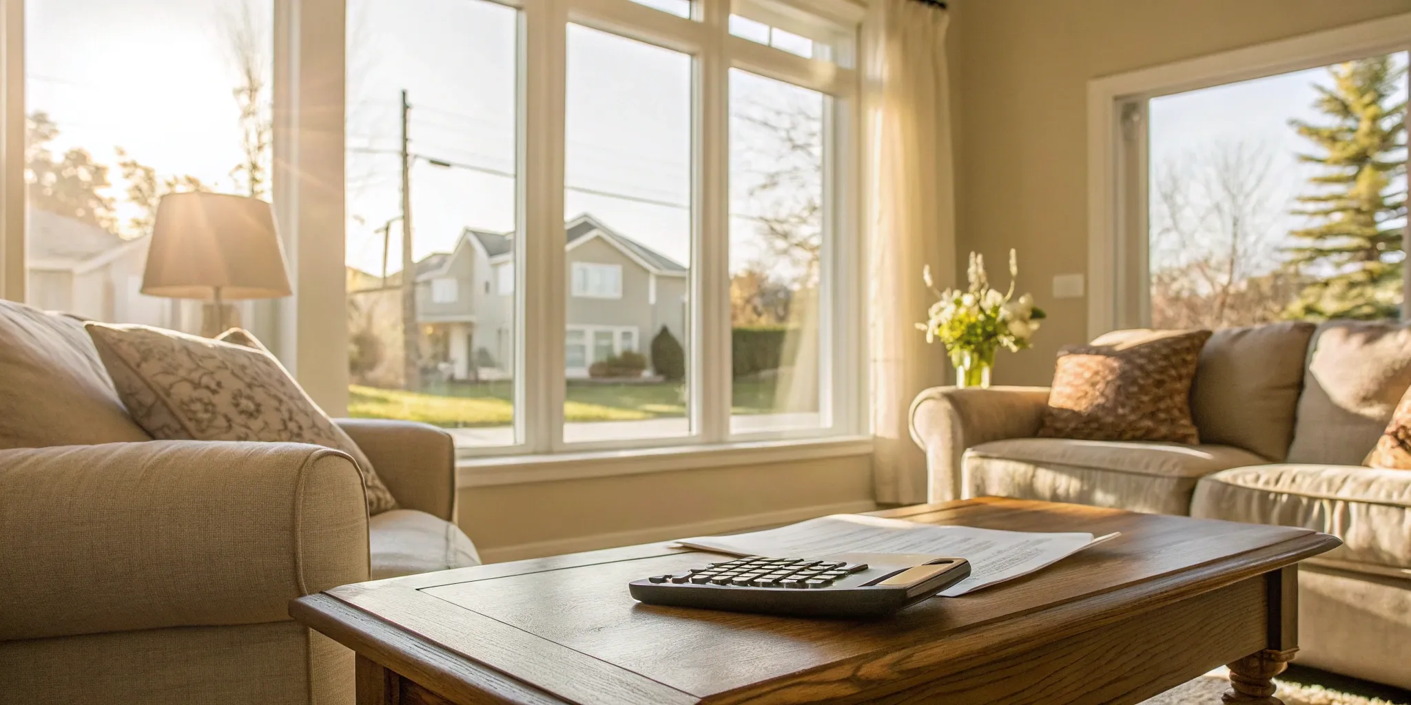 Calculator and paperwork on a table for a mortgage refinance with a 500 credit score.