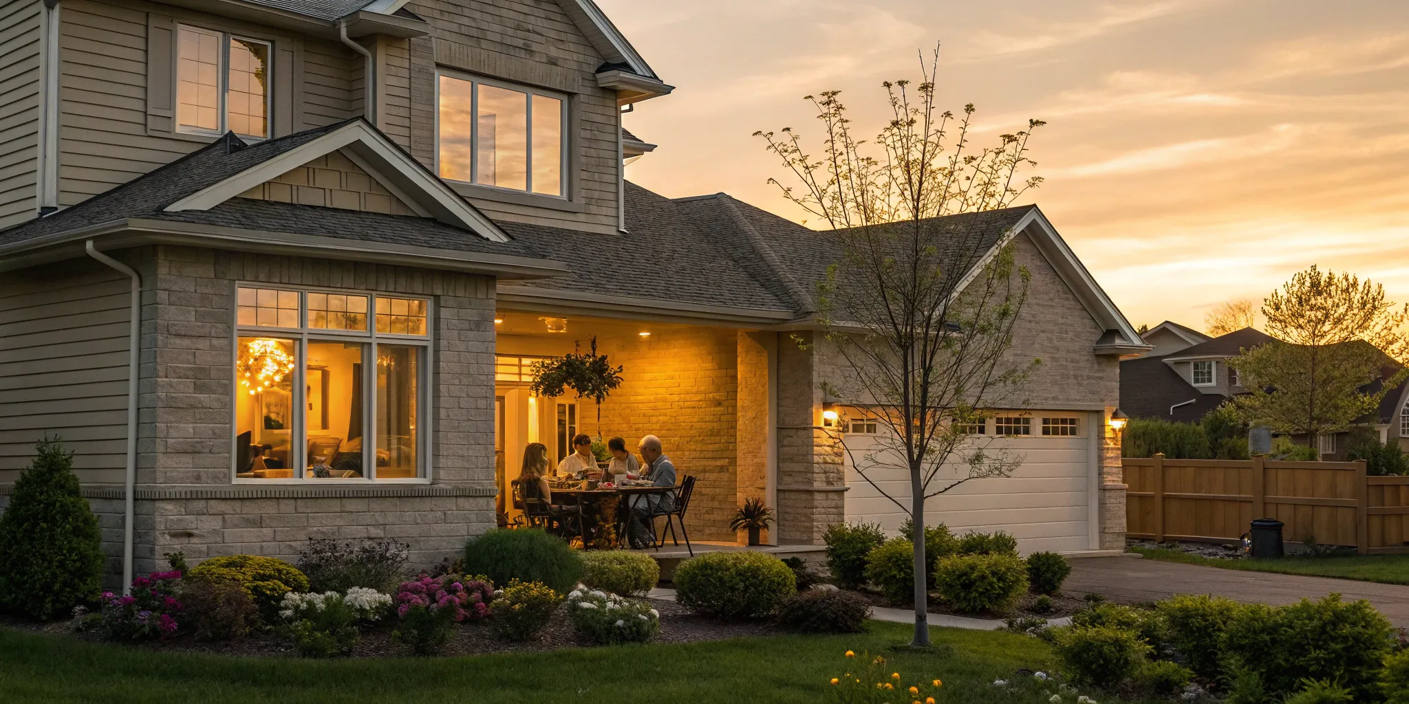 A family outside their Ontario home, learning how to get a cash-out refinance with bad credit.