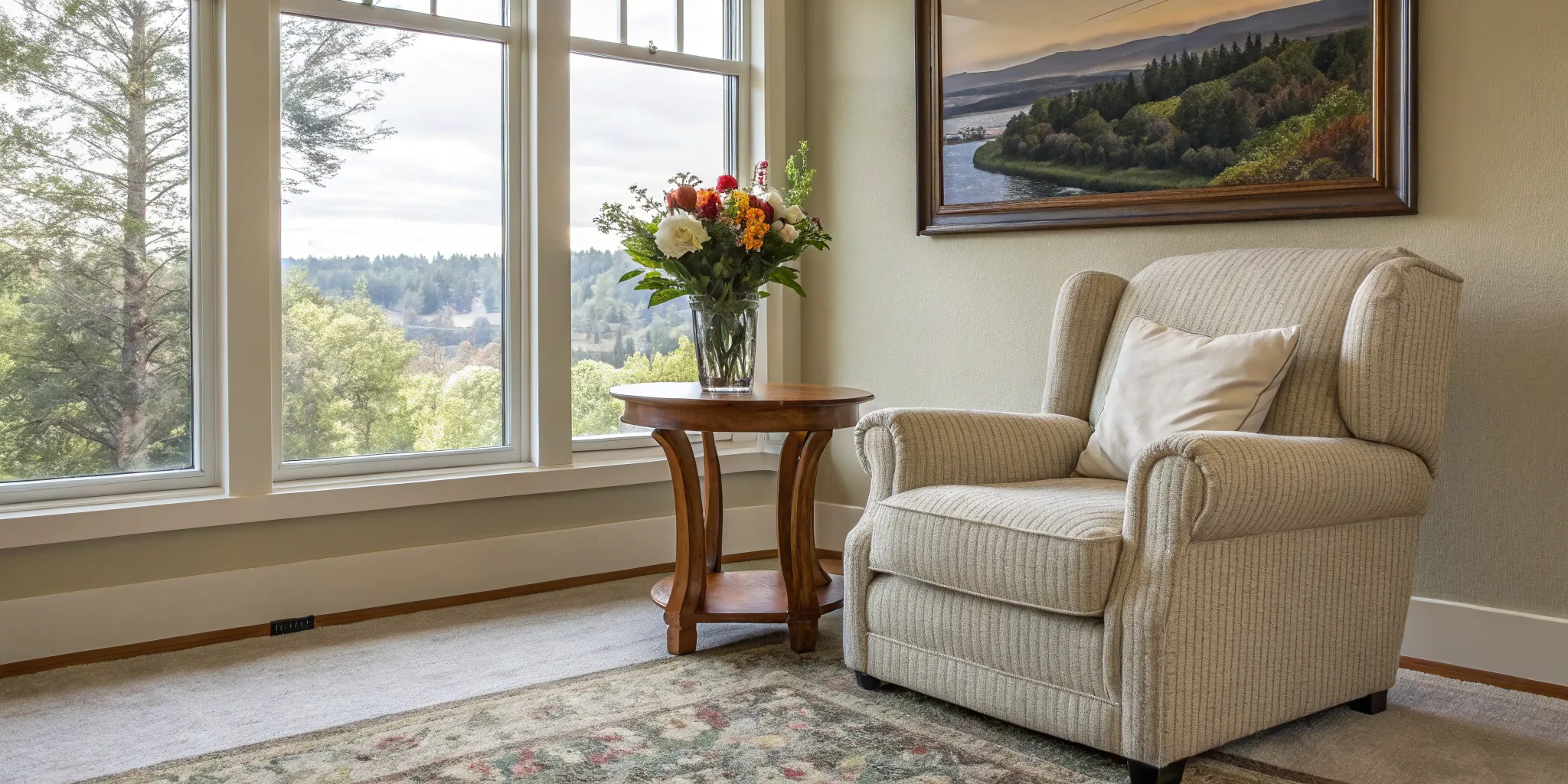 A living room renovated with funds from a home equity rapid refinance loan.