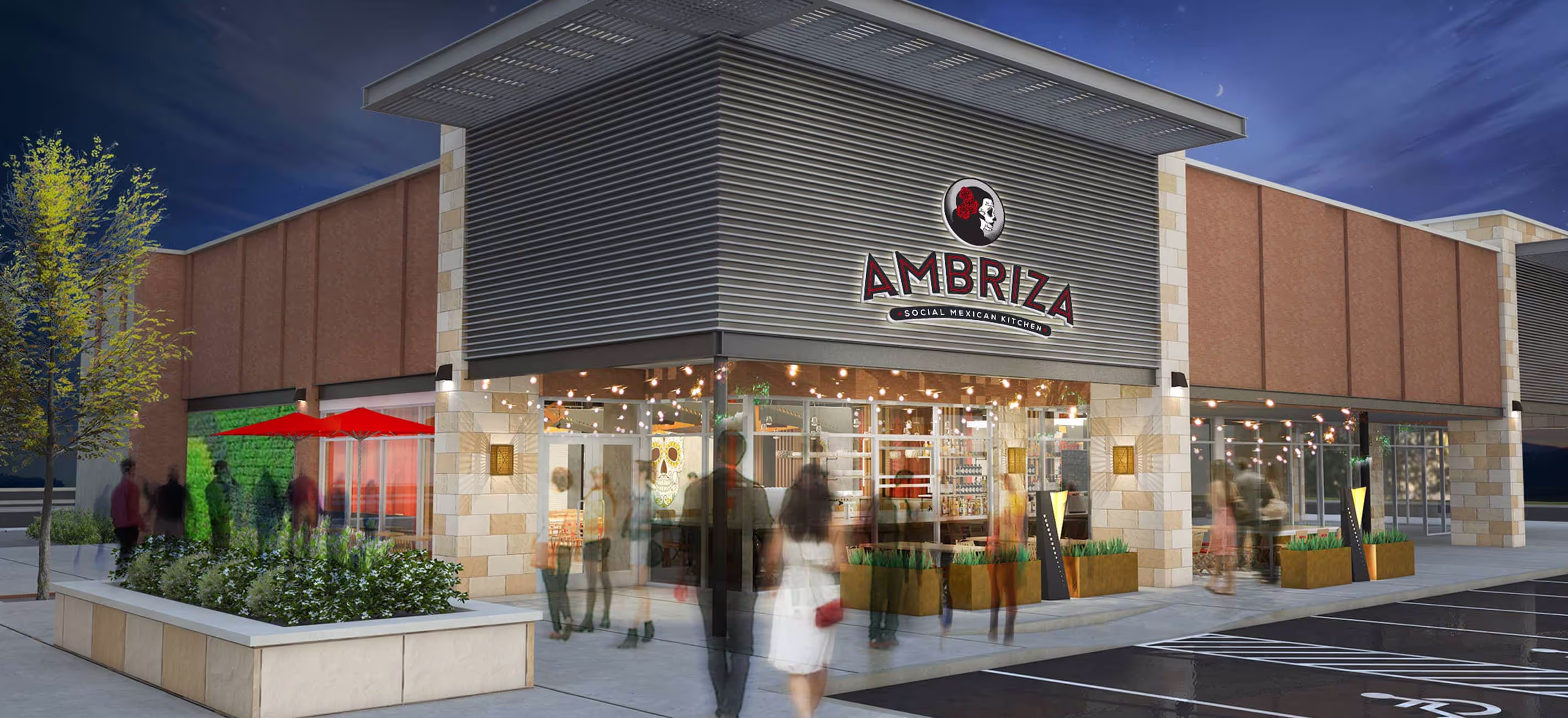 ambriza storefront mockup at night